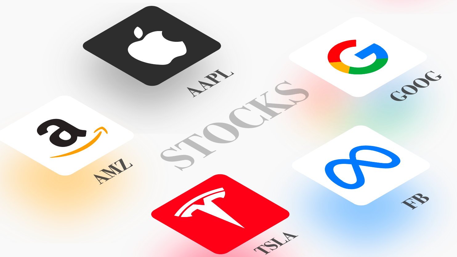 Logos of major companies like Apple, Google, and Tesla, highlighting popular stocks for trading.