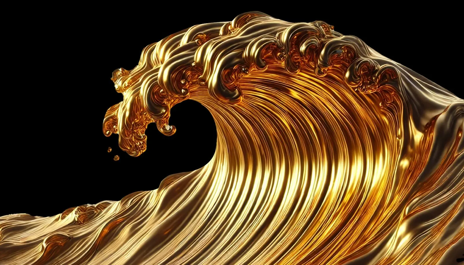 An illustration of a golden wave, representing the fluidity and dynamic nature of gold trading in financial markets.