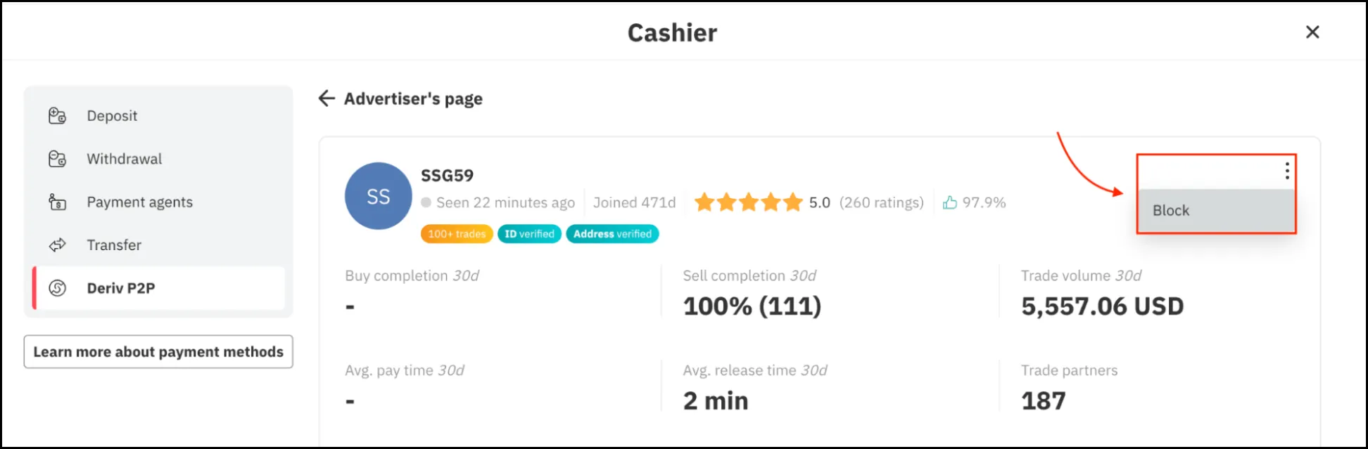 Block user in advertiser page