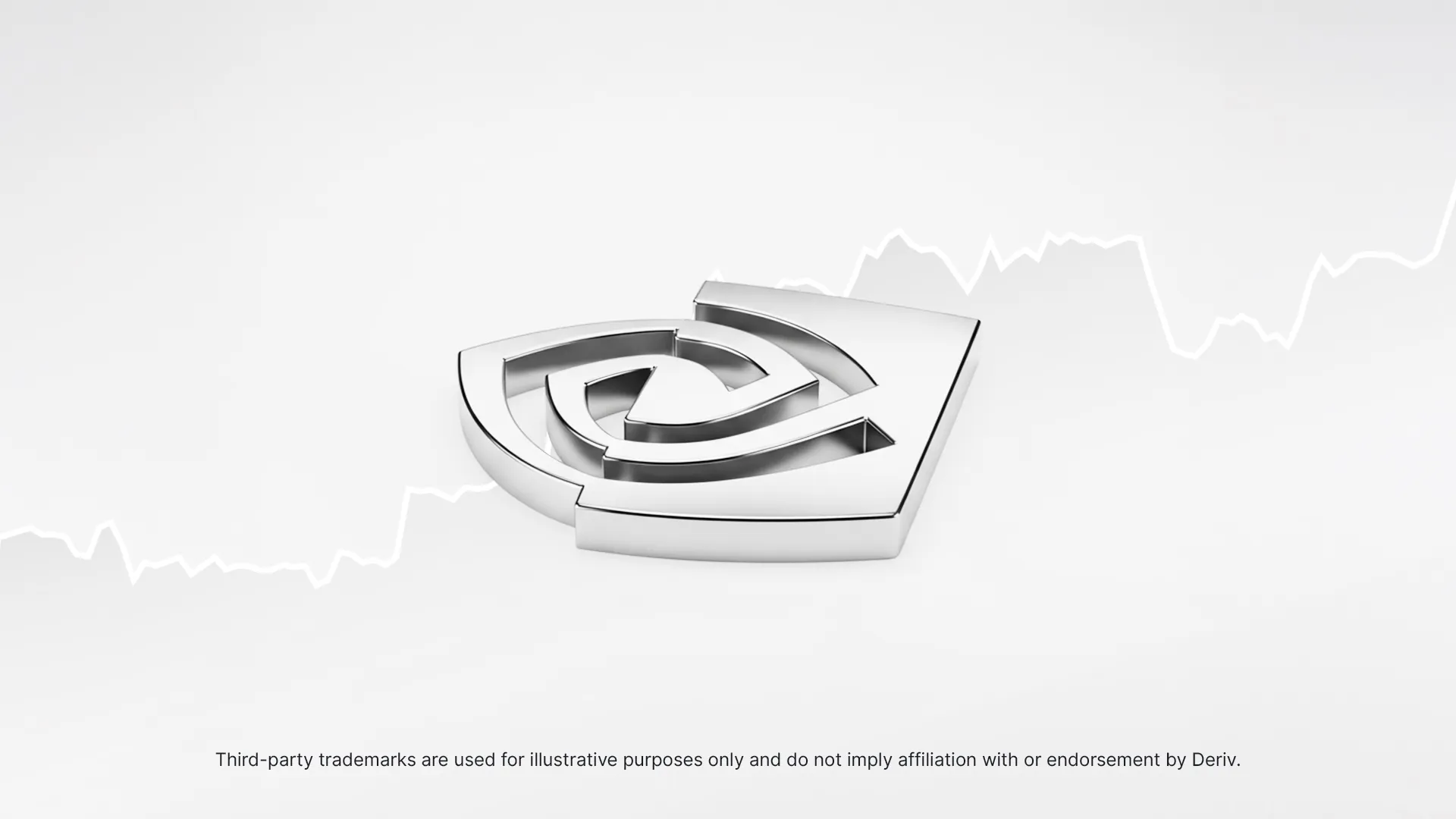 A polished, silver 3D rendering of the Nvidia logo is placed prominently against a white background.