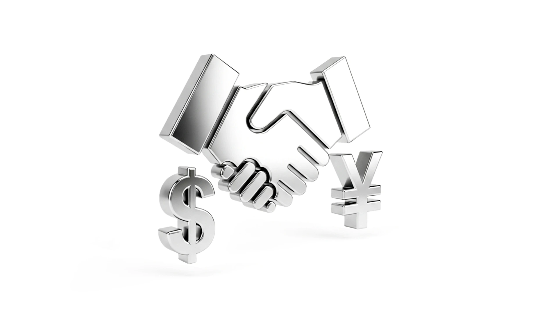 3D metallic illustration of two hands shaking, symbolising a financial agreement or partnership.