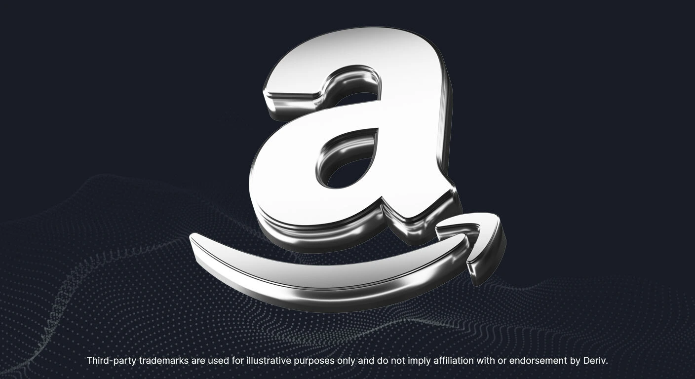 A metallic 3D rendering of Amazon’s lowercase "a" logo with a curved arrow forming a smile from the bottom left to the right. 