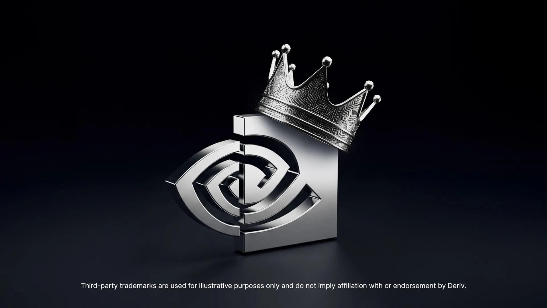 3D metallic Nvidia logo wearing an ornate silver crown, set against a dark background.