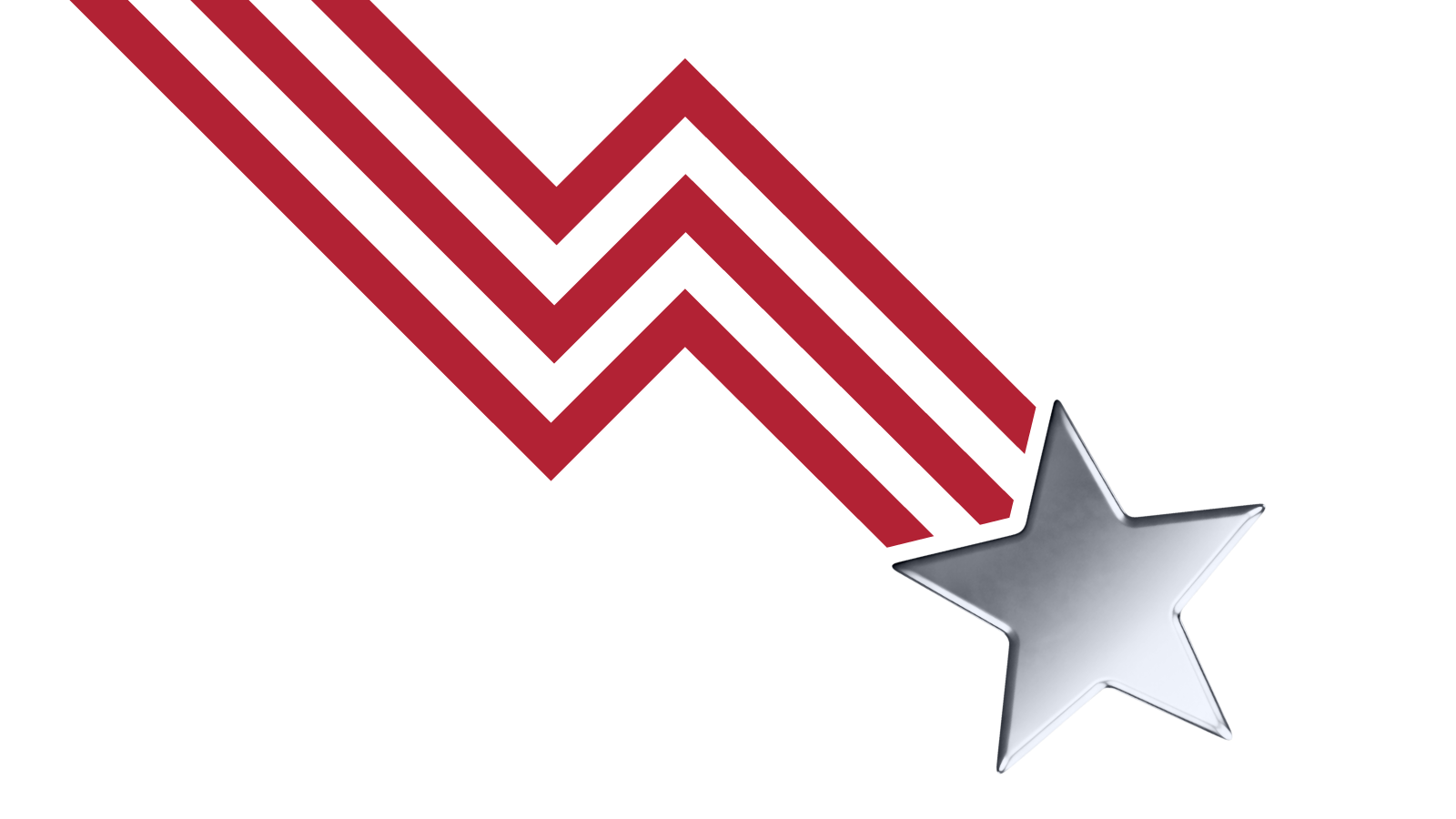 A downward red zigzag line resembling a financial chart leads to a metallic silver star, symbolising decline or falling performance