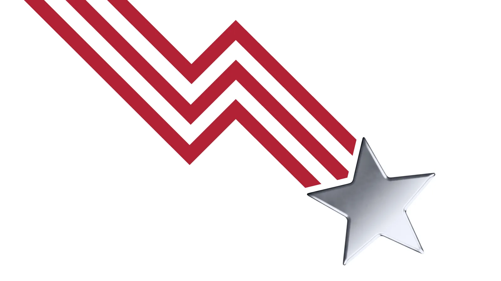 A downward red zigzag line resembling a financial chart leads to a metallic silver star, symbolising decline or falling performance