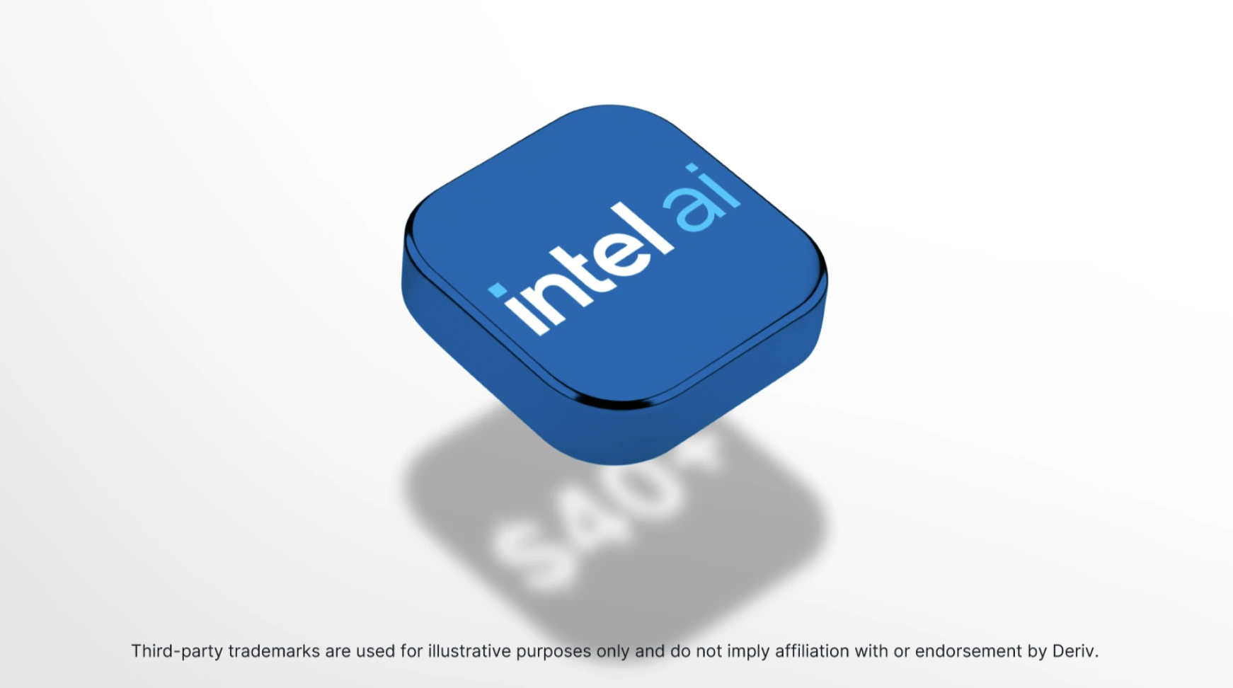 زر مربع أزرق ثلاثي الأبعاد يتميز بشعار Intel AI باللونين الأبيض والأزرق الفاتح