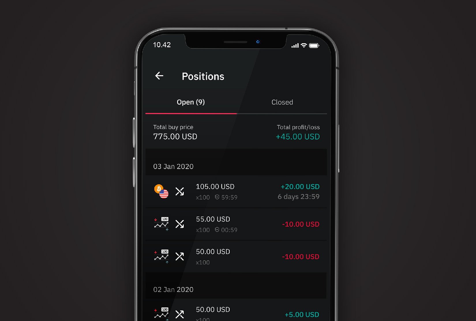 Deriv GO com uma negociação ativa