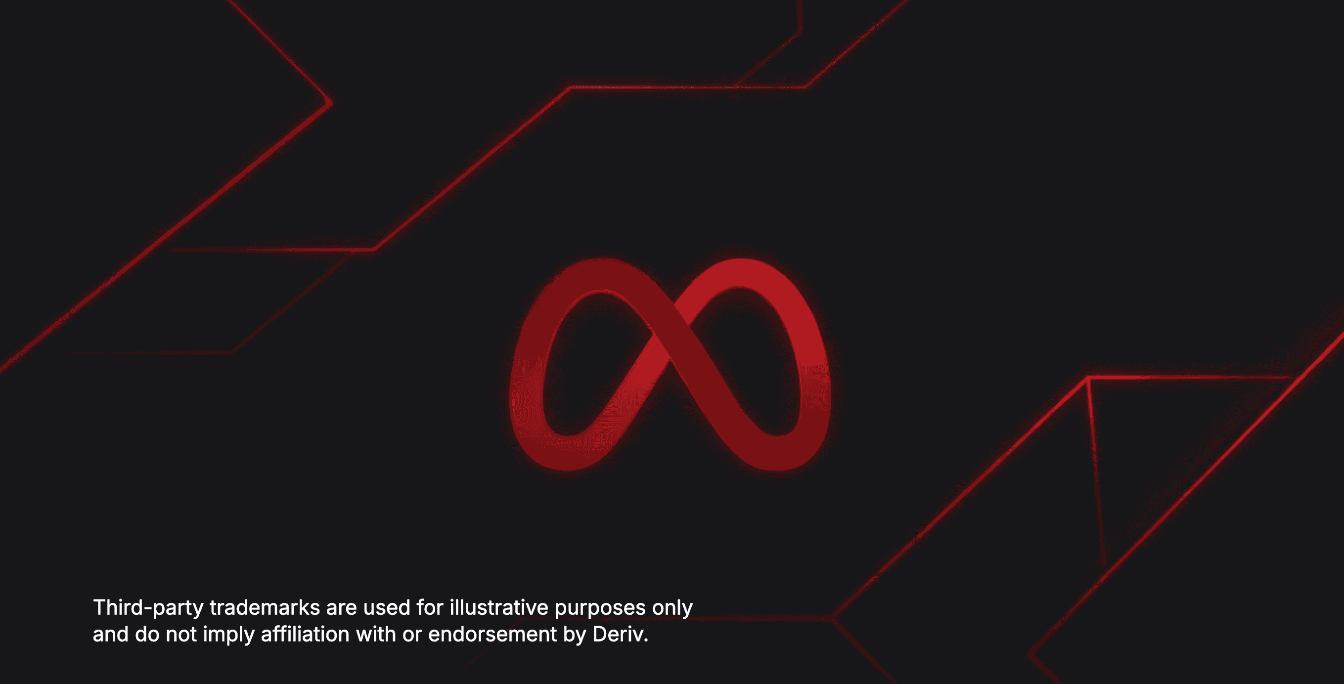 A red 3D Meta logo displayed on a dark textured background with geometric red neon lines.