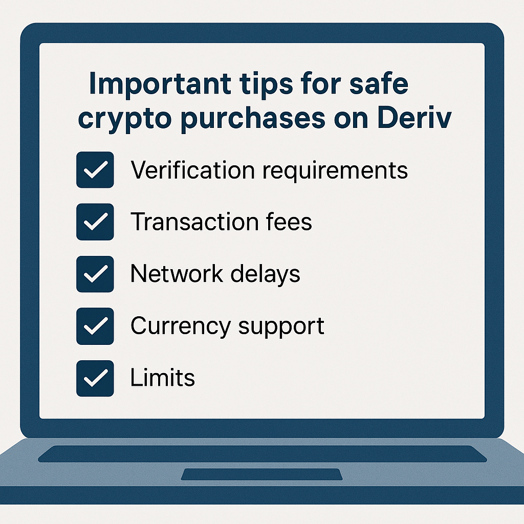 A checklist of important tips for safe crypto purchases on Deriv.