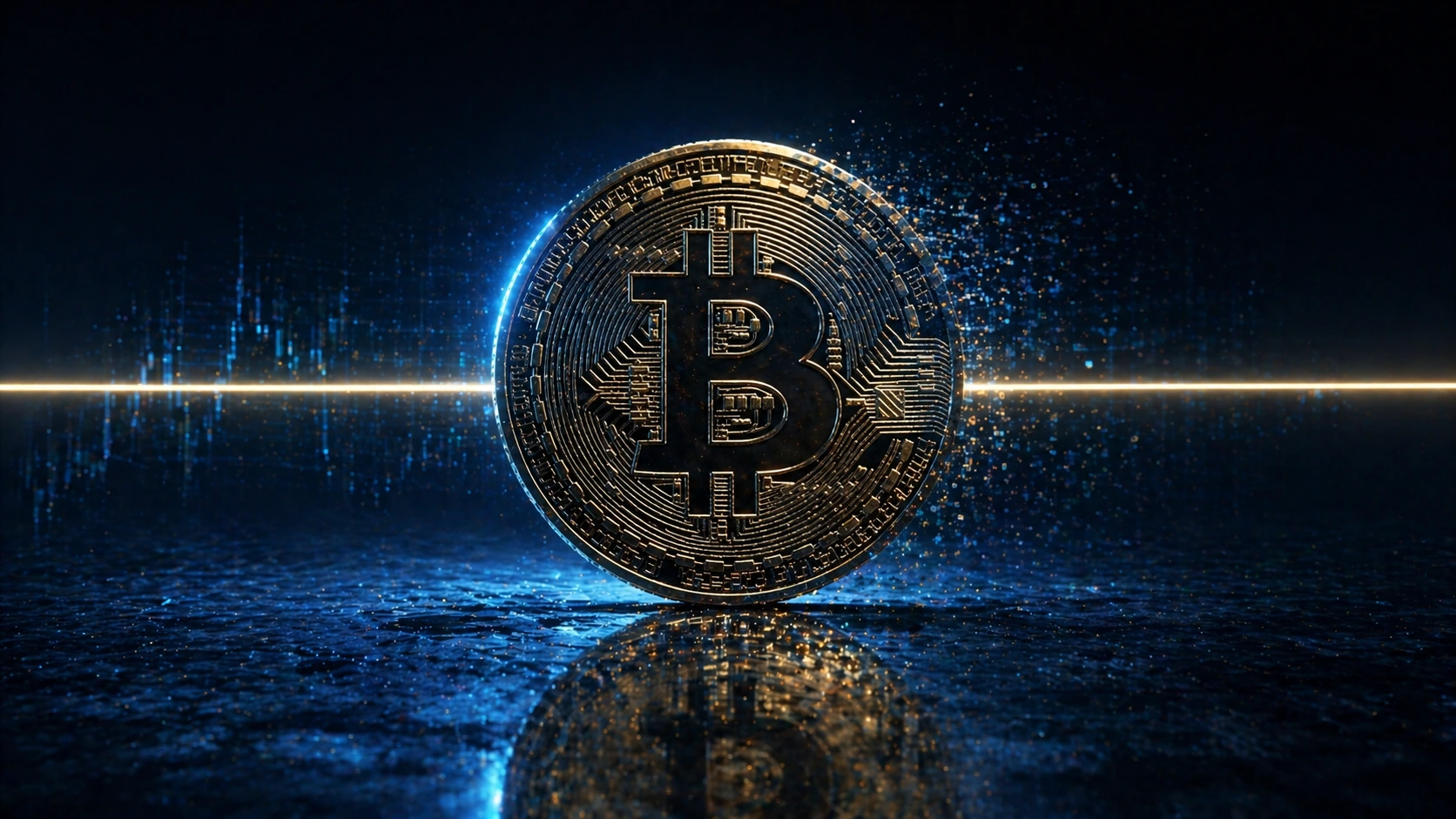 Bitcoin coin with glowing digital network background, representing crypto market movement and ETF-driven demand