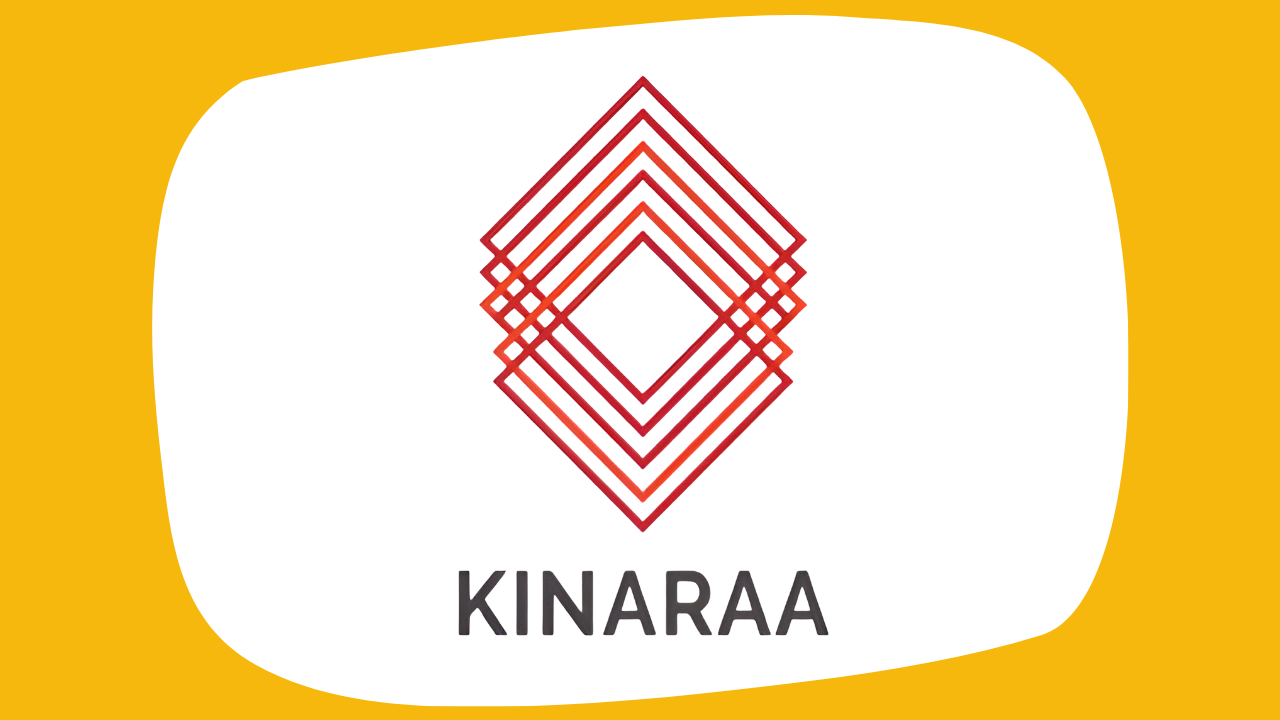 The logo of KINARAA against a yellow background.