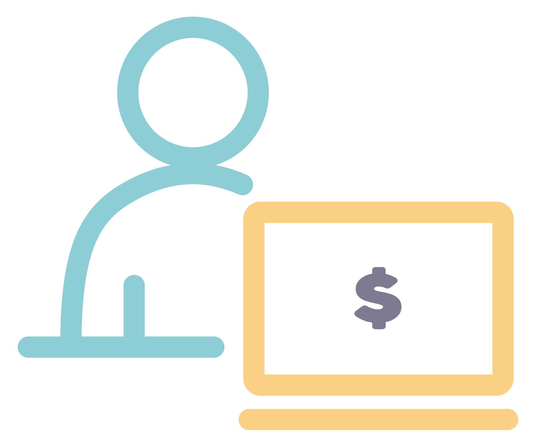 Icon of man sitting with laptop
