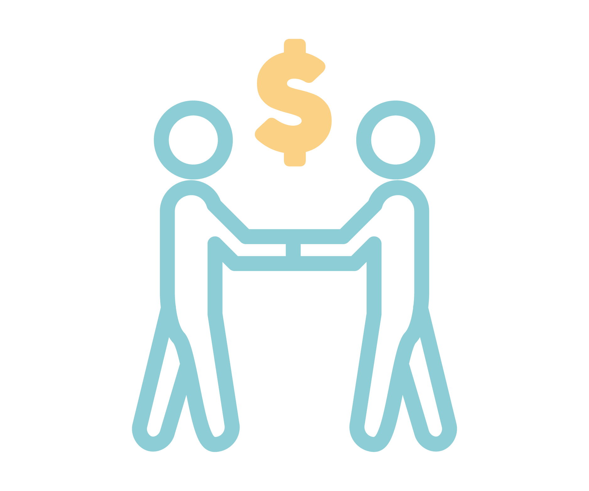 Icon of two people joining hands over money