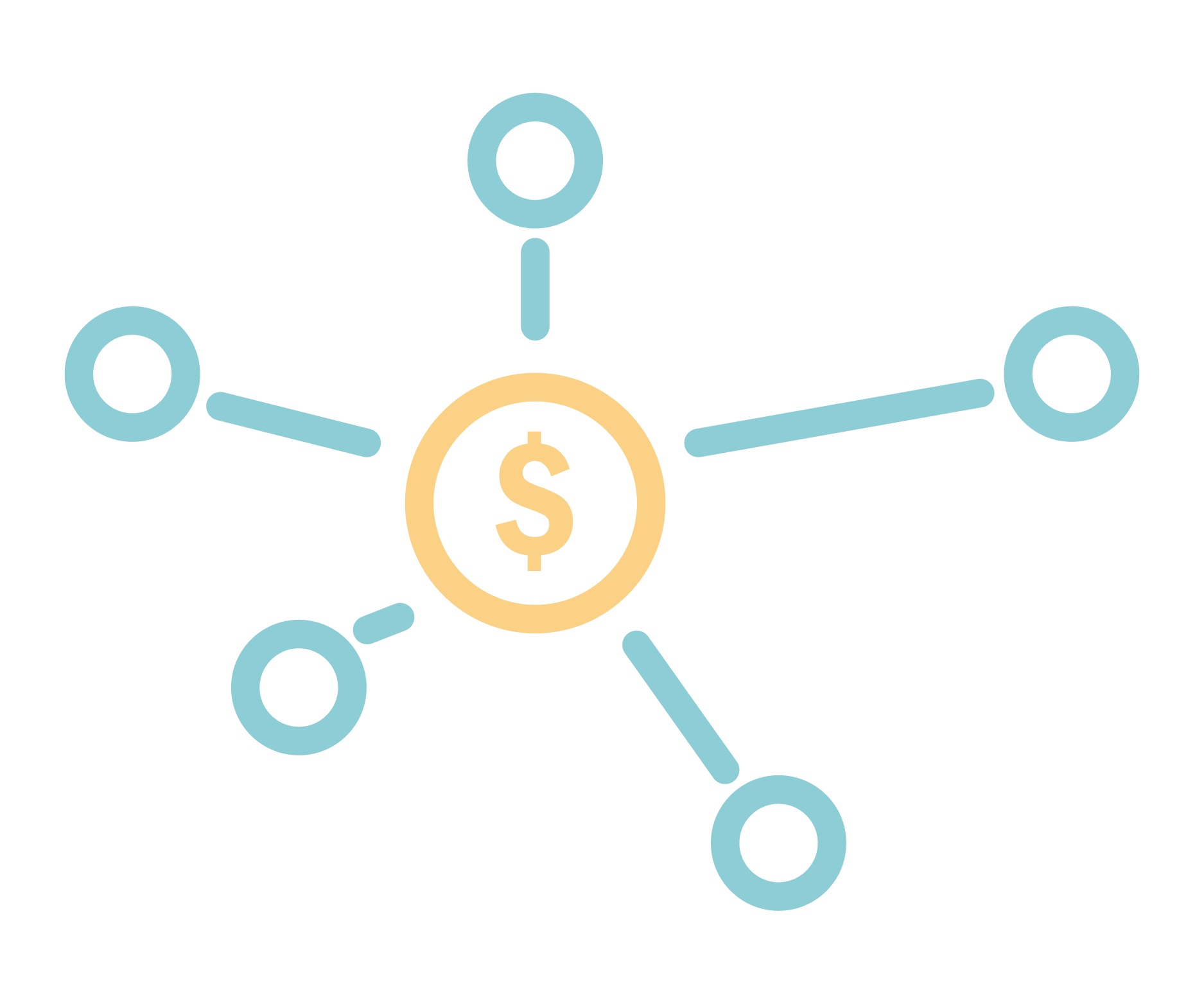 Icon of network with a dollar sign in the center
