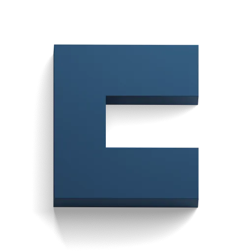 The letter e is made up of blue paper.
