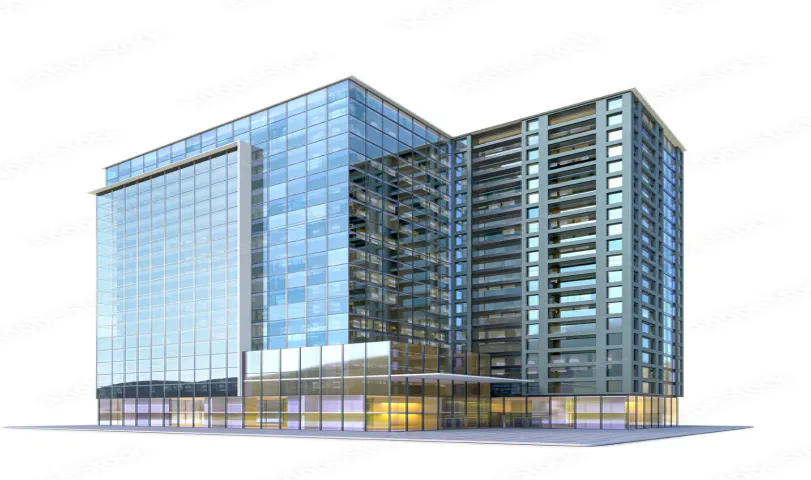 A drawing of a tall building with a lot of windows.