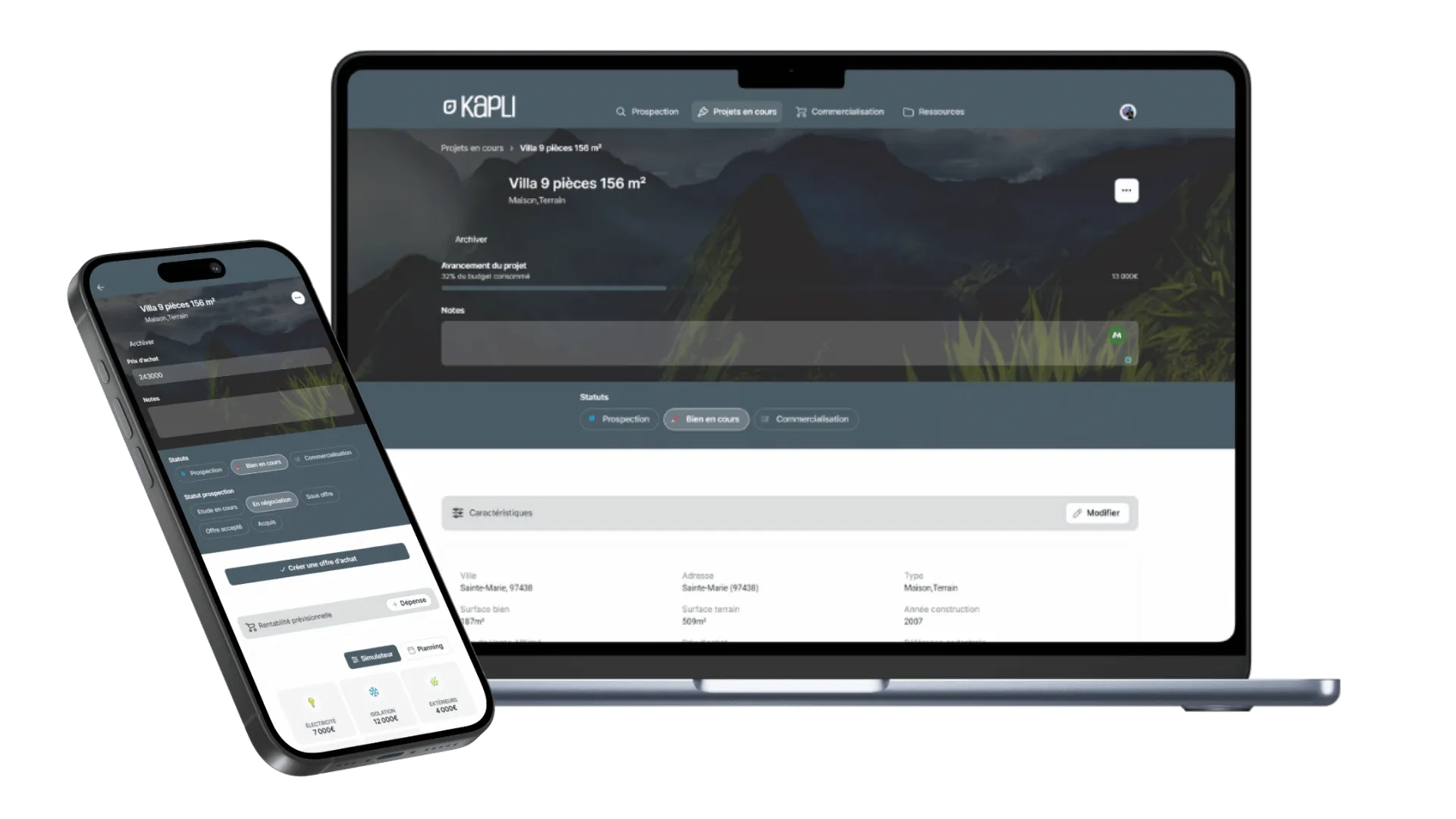 Mockup d'une interface mobile et desktop d'un CRM réalisé par Kapli