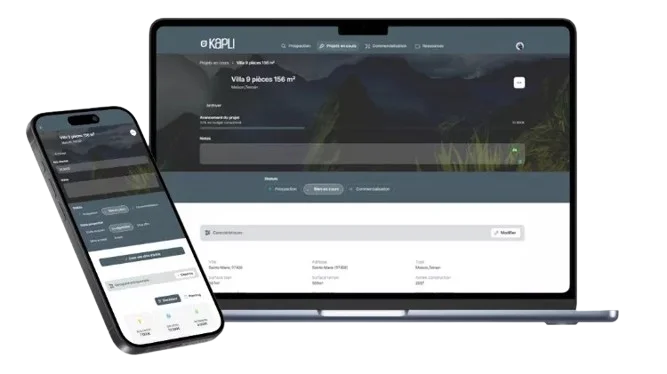 Mockup d'une interface mobile et desktop d'un CRM réalisé par Kapli