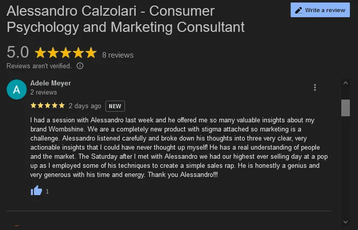 5-Star Google review of Alessandro's Services