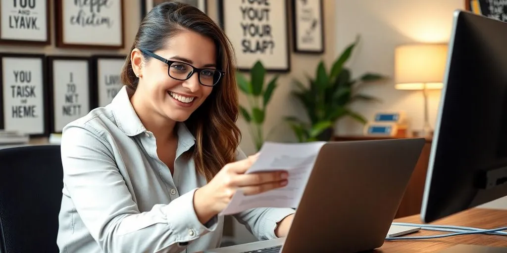 Business coach interacting with clients via email in an office.