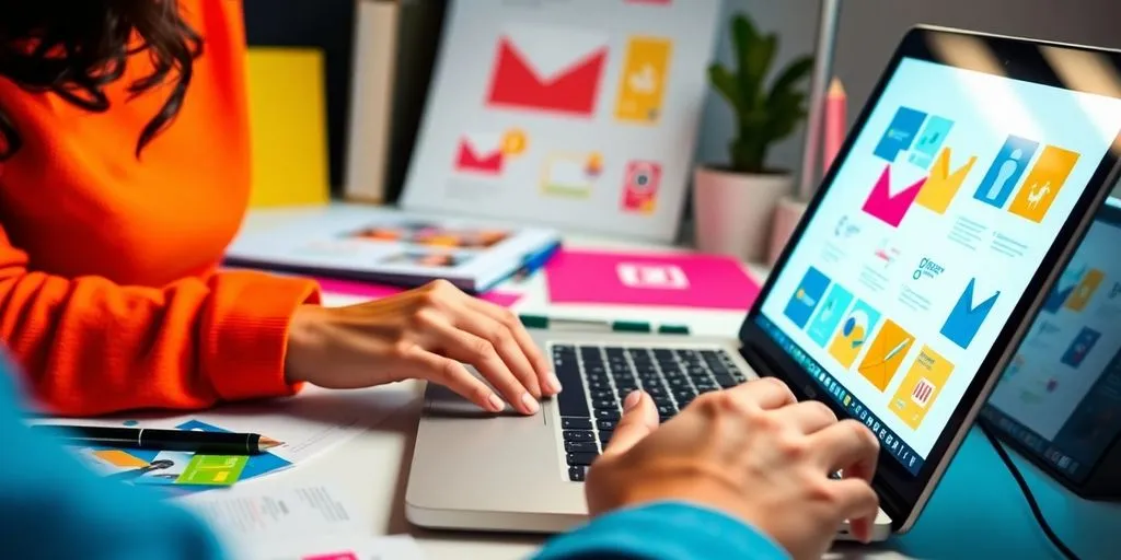 Close-up of a person working on email marketing.
