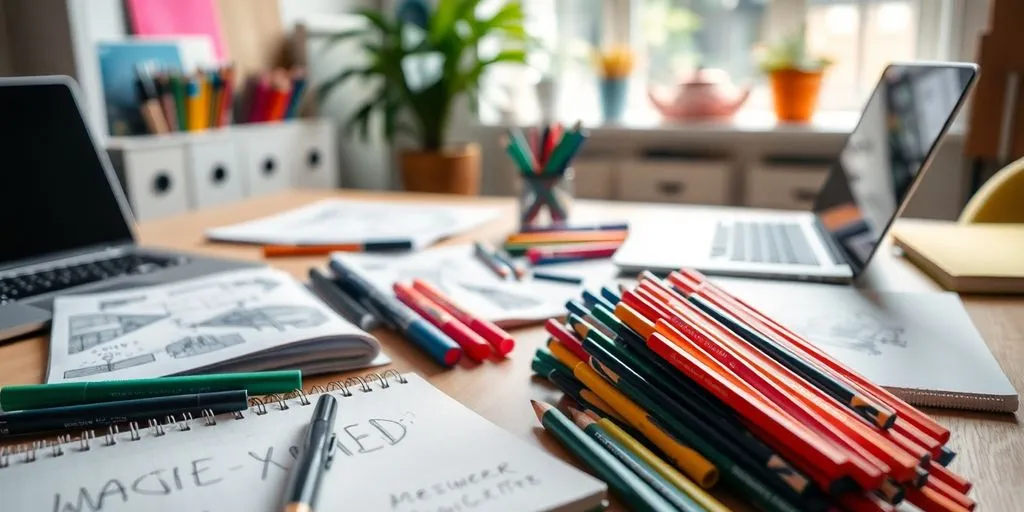 Creative workspace with tools for brainstorming and innovation.