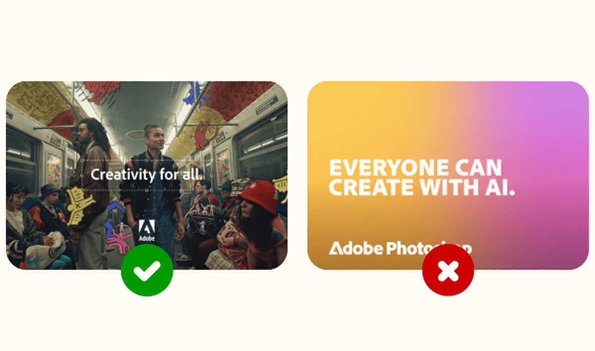 Creative market testing visual comparing two creatives: one marked with a green checkmark indicating a strong performer, and the other marked with a red X indicating a weaker performer.