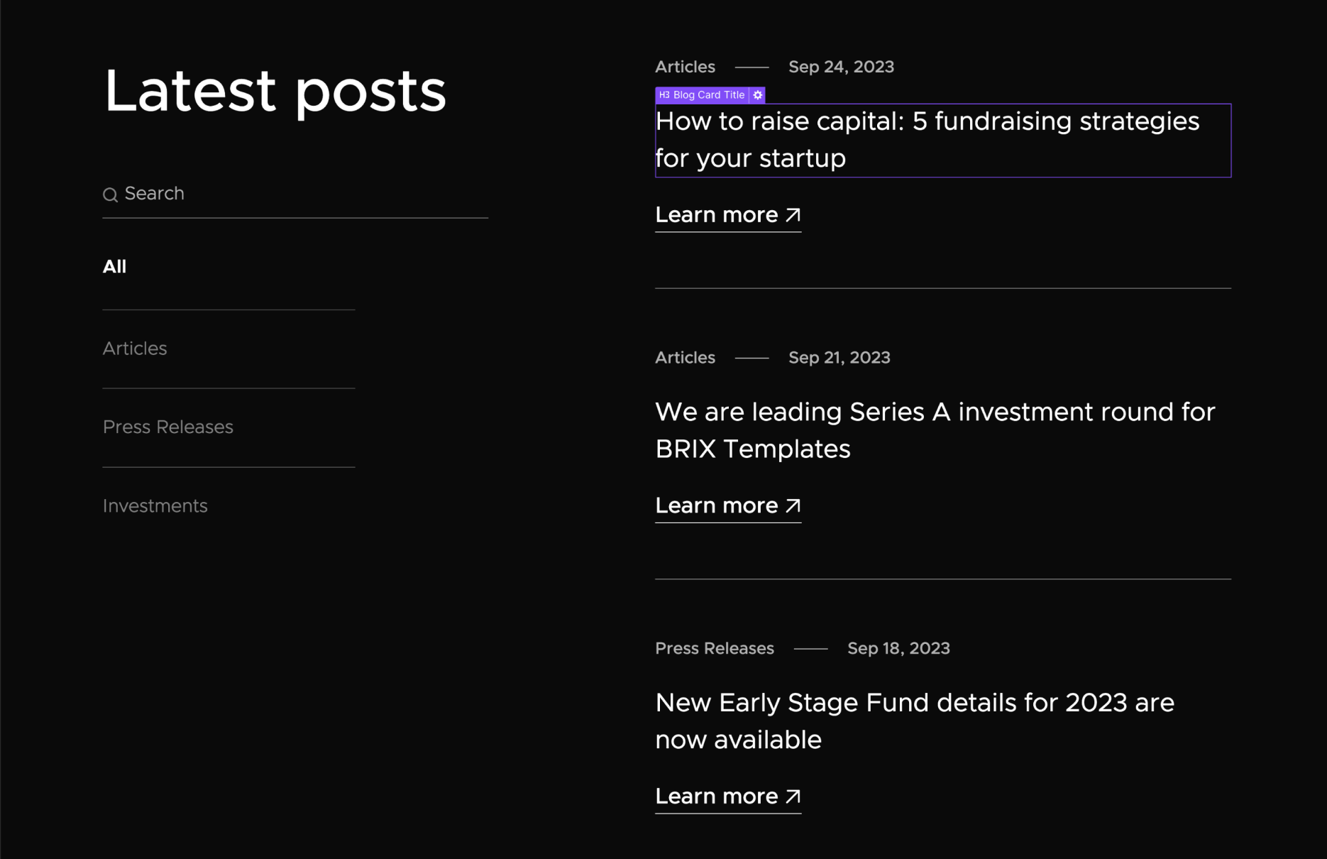 CMS Content - Venture X Webflow Template