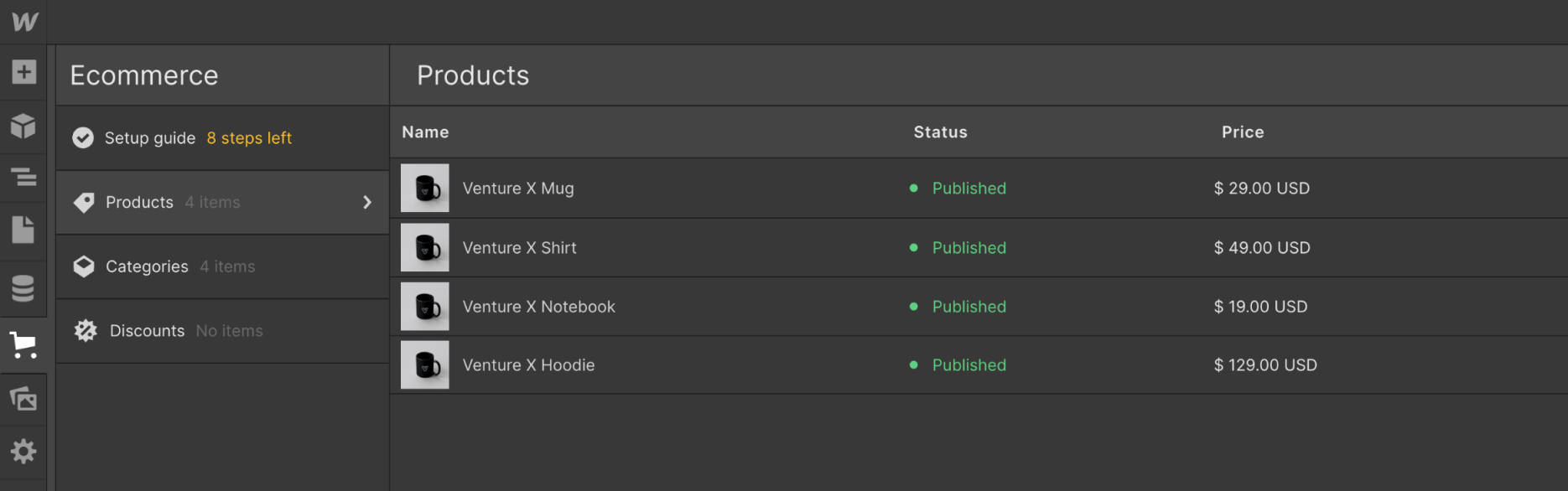 Ecommerce Collection - Venture X Webflow Template