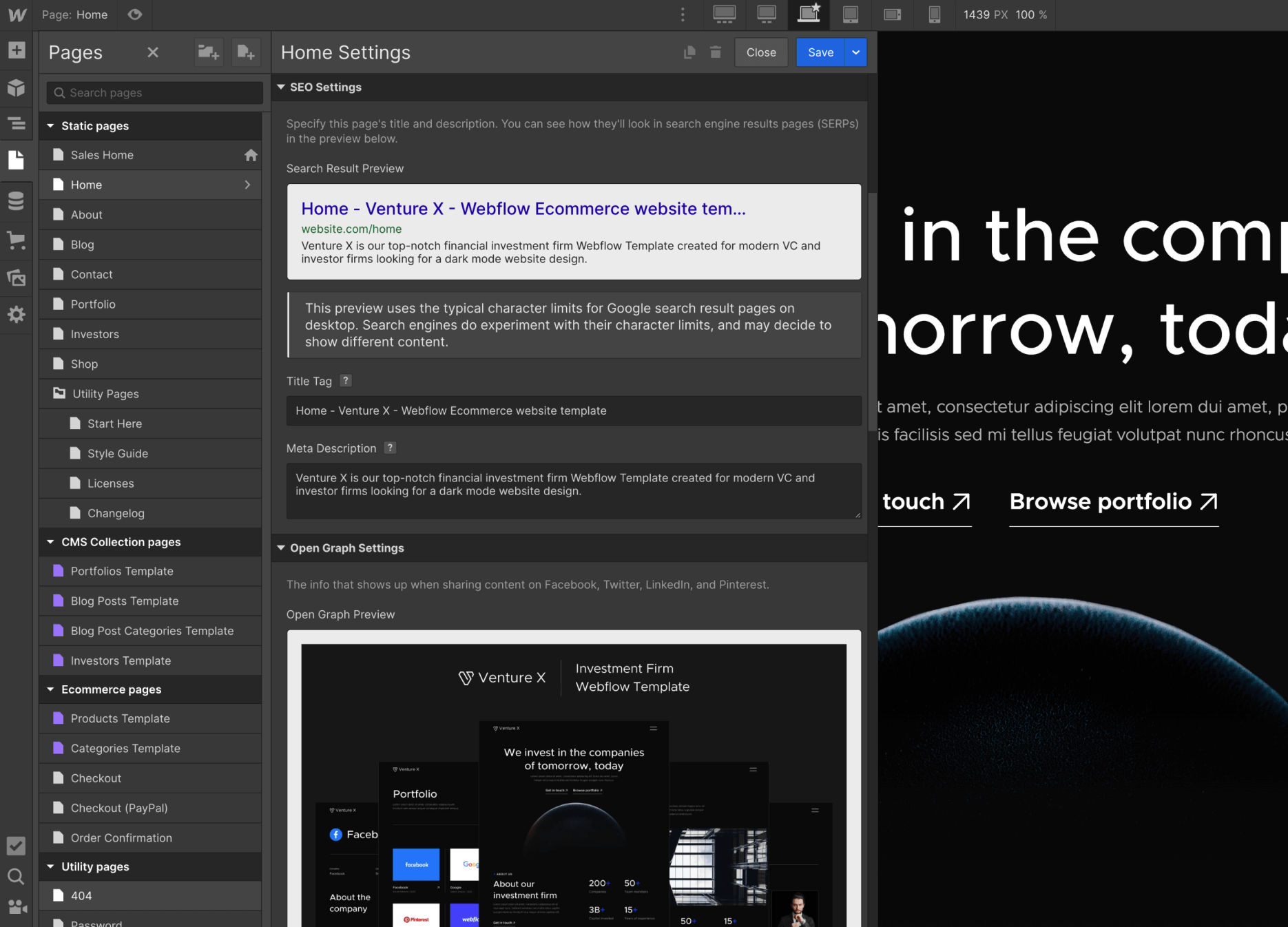 SEO - Venture X Webflow Template