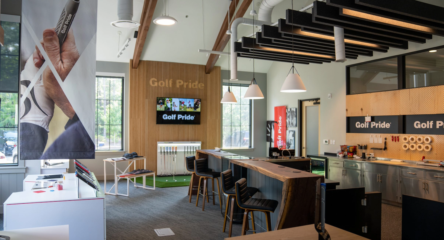 Golf Pride Retail Lab interior featuring premium grip displays, branded merchandising, and a customer-focused retail layout designed for product discovery