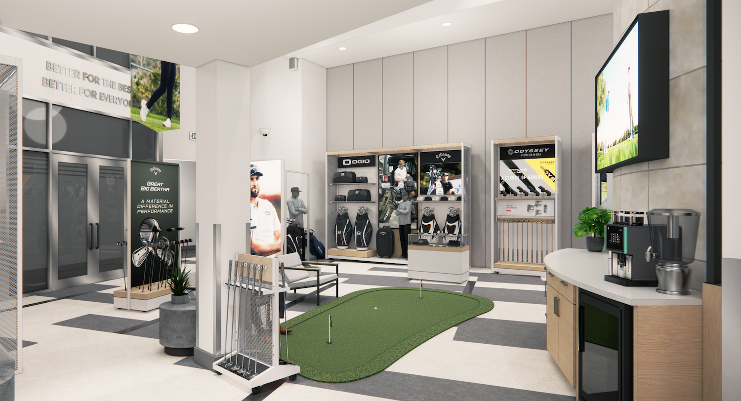 Topgolf Callaway branded retail space with premium equipment displays, fixture design, and high-visibility product presentation for stronger conversions