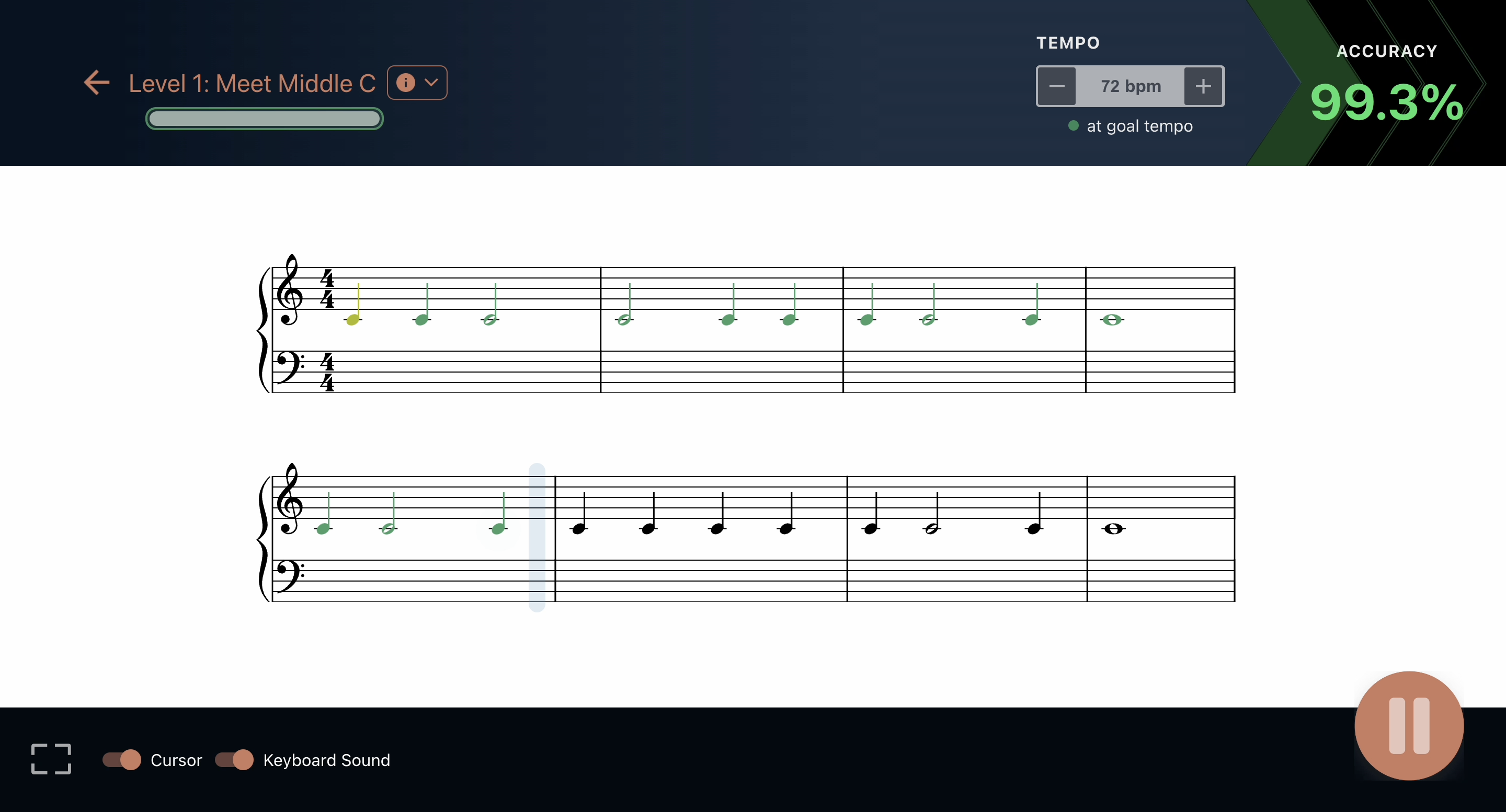 A MIDI keyboard is being played and is connected to MuseFlow to learn piano.