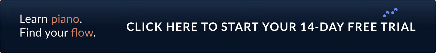 Adult pianist playing confidently using MuseFlow learning software.