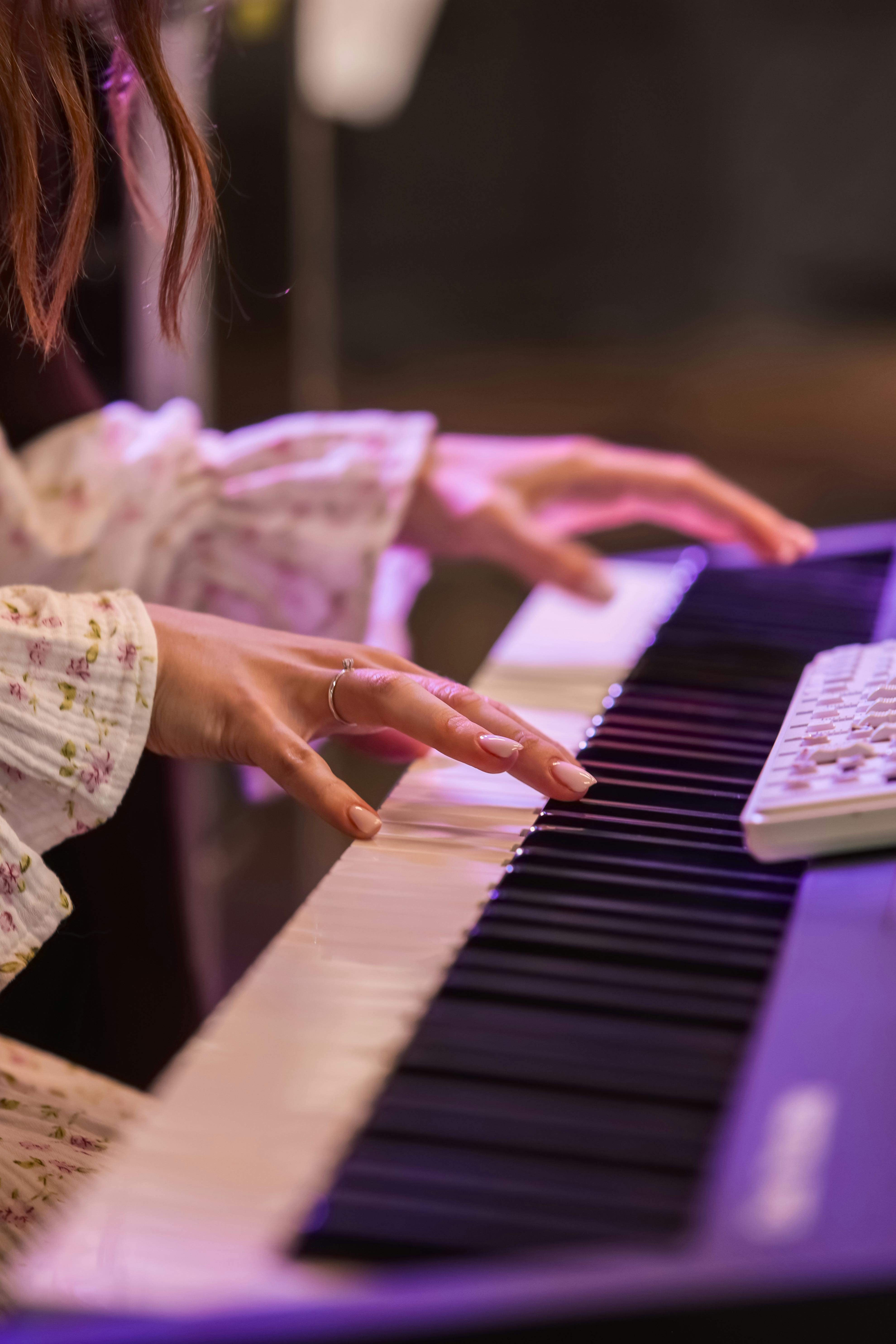 Woman is playing piano to reduce anxiety