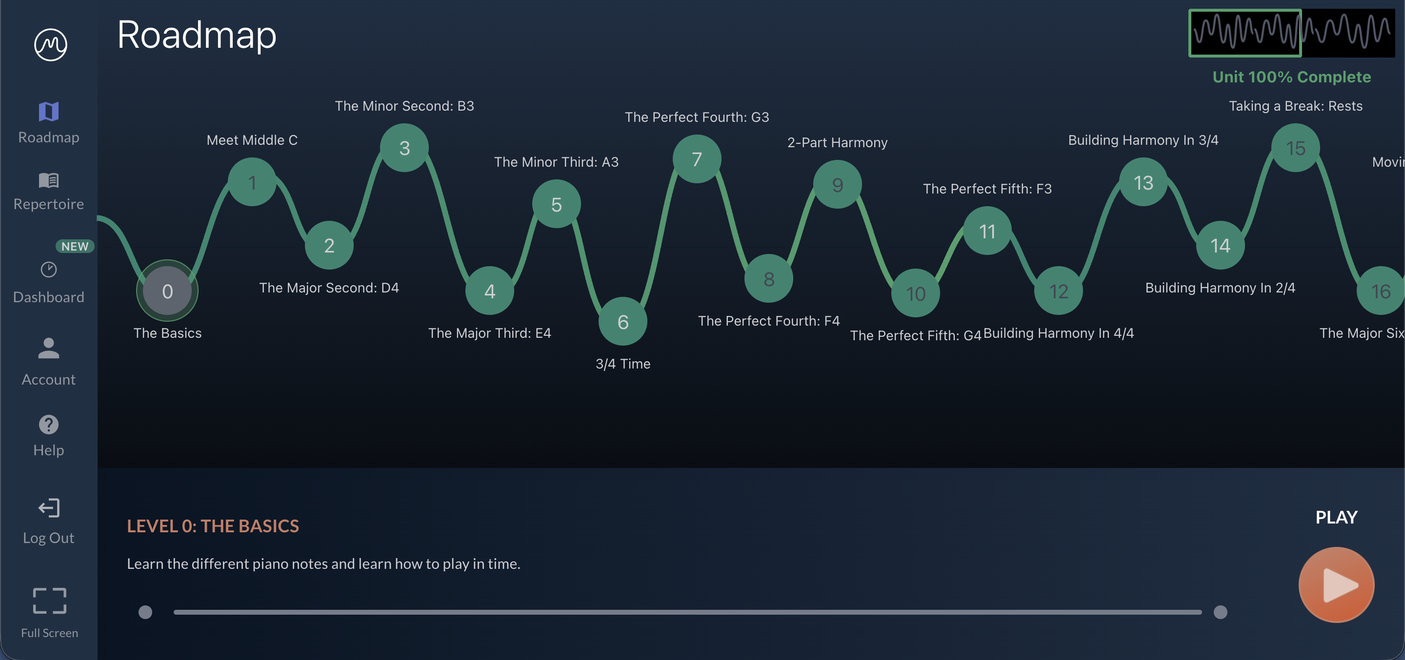 Clean minimalist piano app interface designed for focused learning without gamification distractions.