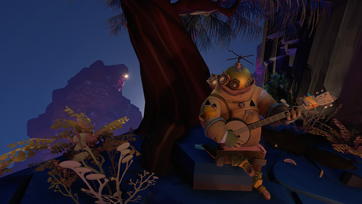 Couple of robots backpacking adventure through space.