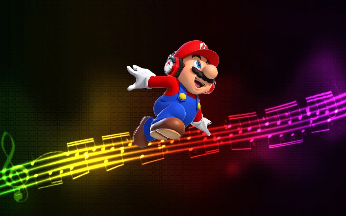 Mario riding the wave of music.