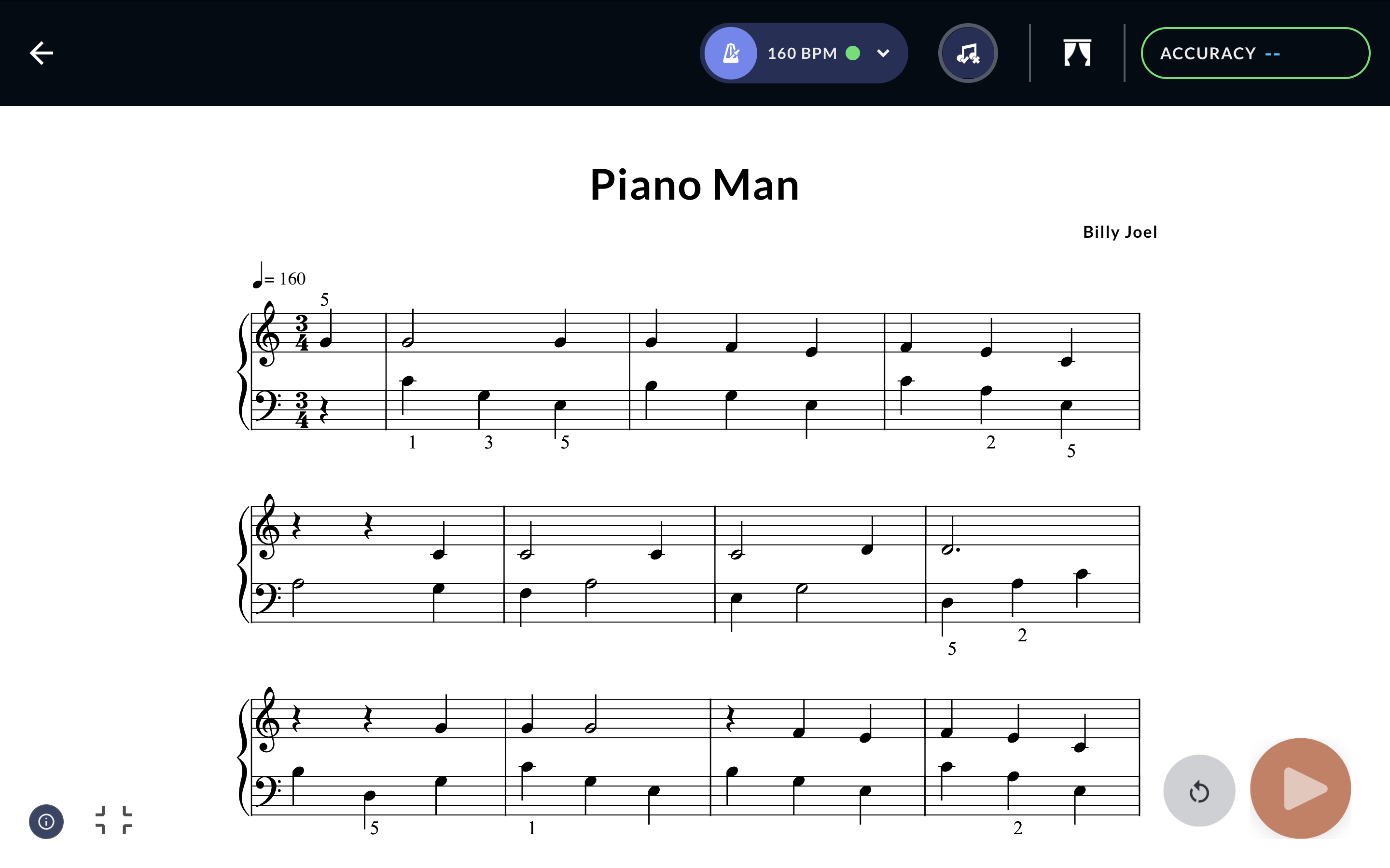 MuseFlow lesson displaying note feedback during piano practice to guide