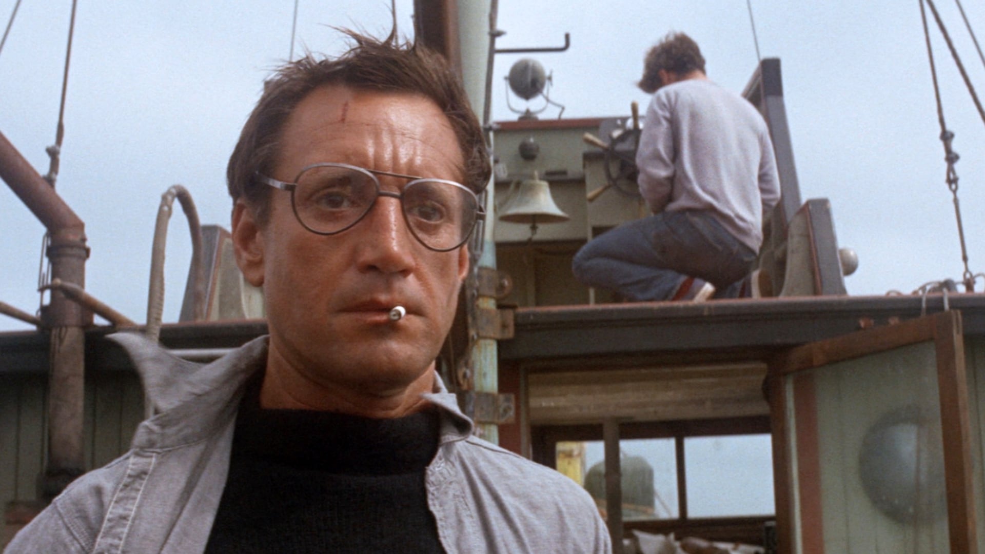 Jaws star, Roy Scheider, on the boat seeing the shark for the first time.