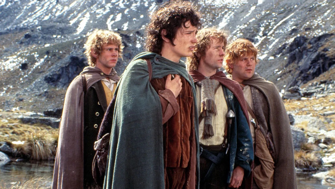 The Hobbits going on a quest in Lord of the Rings: Fellowship of the Ring.