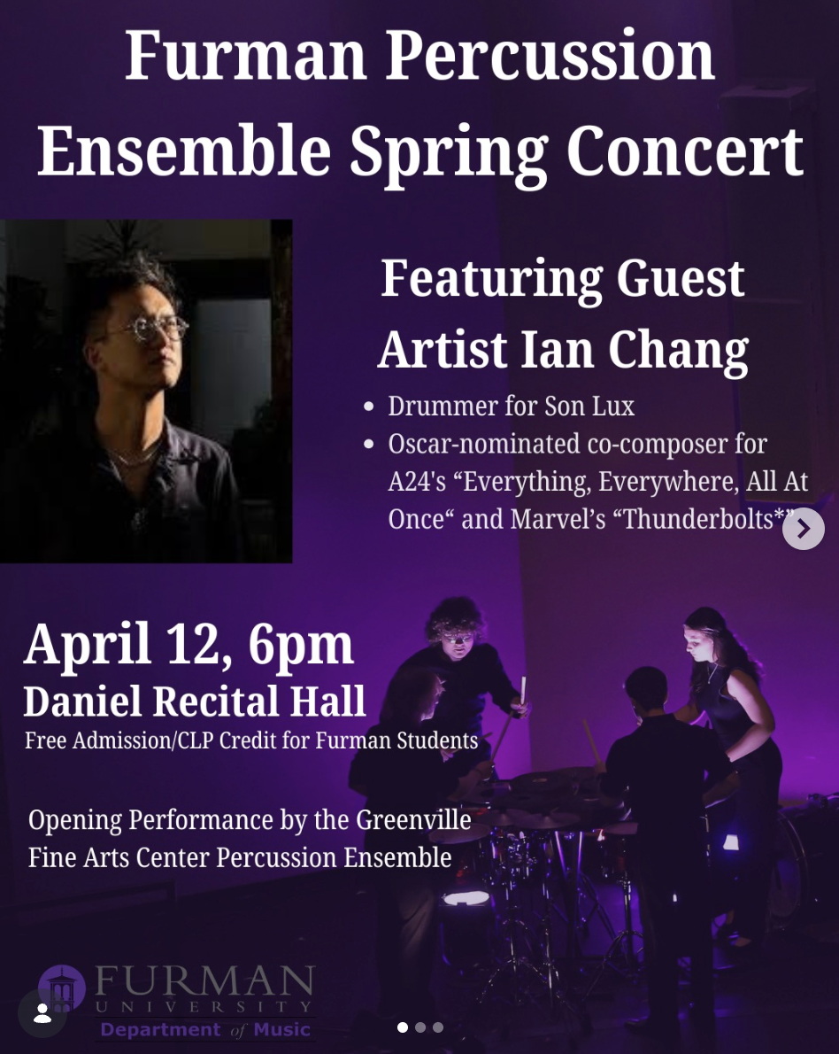 Furman University Percussion Ensemble perform Cloud Folk in Greenville at Daniel Recital Hall, Greenville, SC 29613, USA