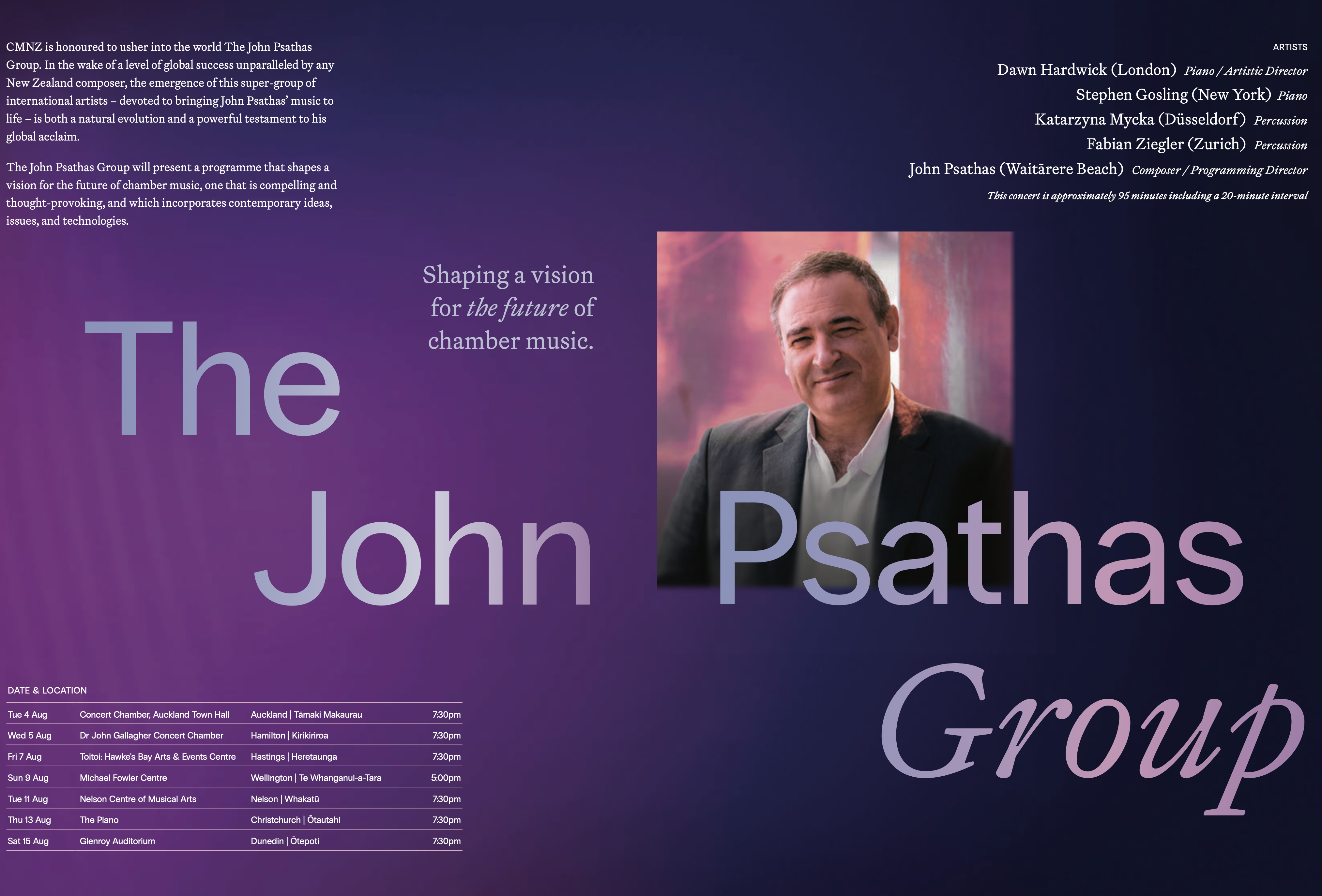 The John Psathas Group CMNZ Tour Concert 7: Dunedin at Glenroy Auditorium, Dunedin, 9016, New Zealand