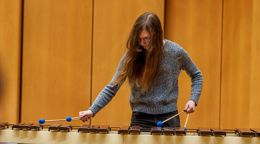 Northwestern University percussion students perform One Study/One Summary, Evanston, Illinois