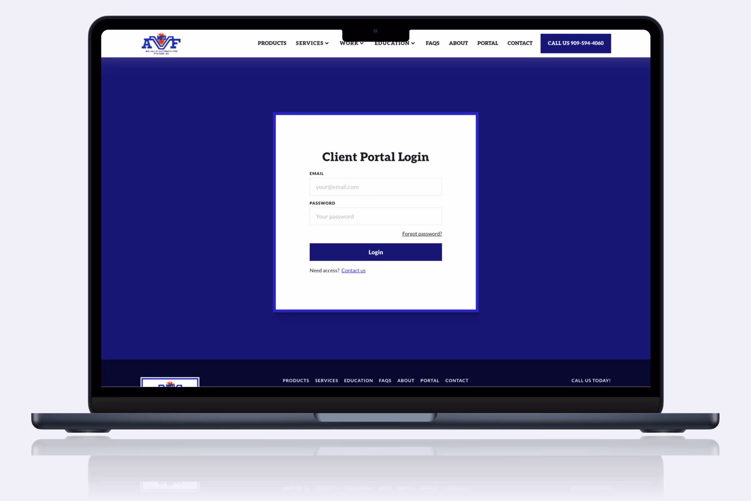 Client Portal login view seamless blended into the front-end.