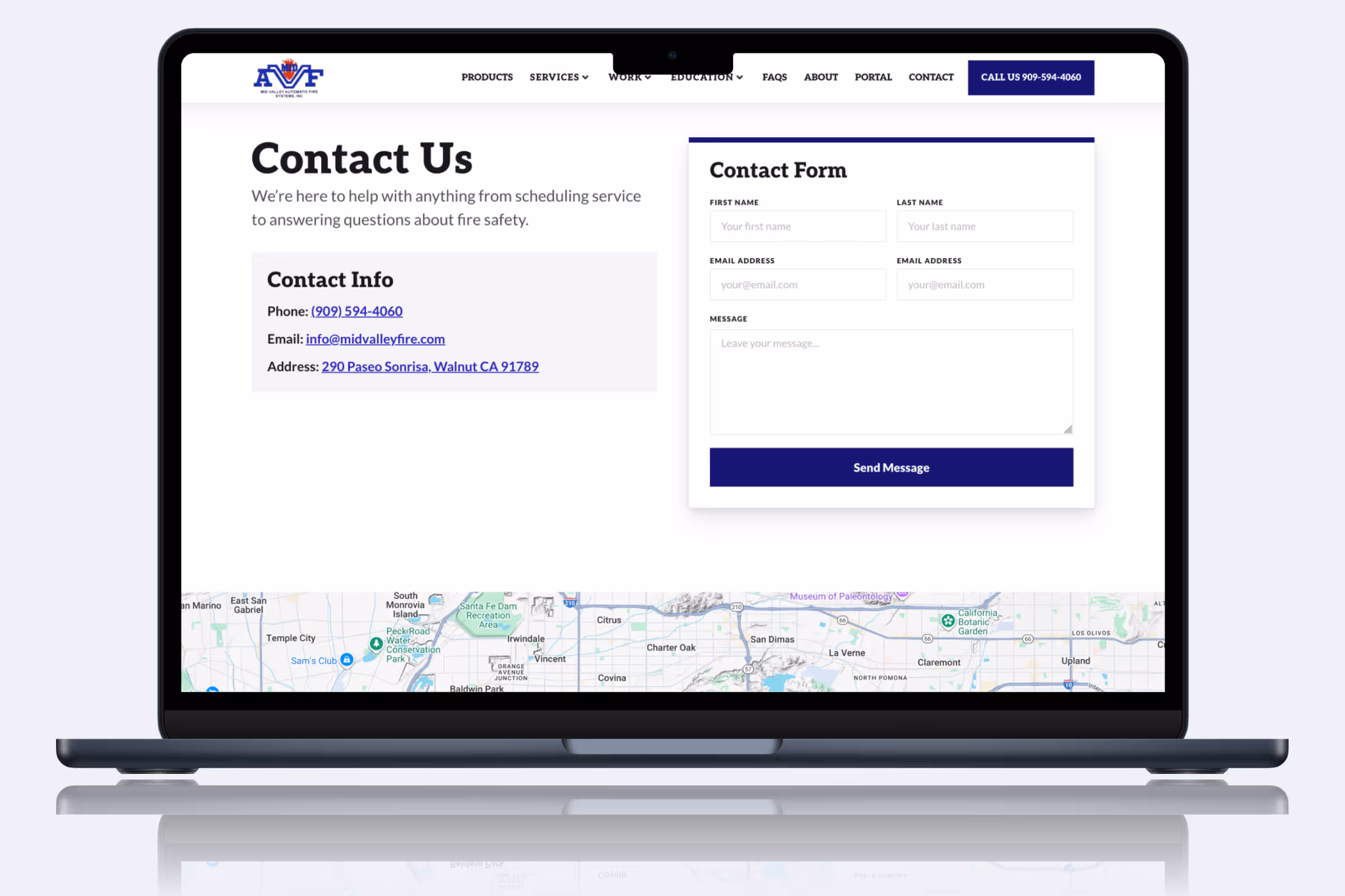 View of the optimized contact view. Includes contact info, form and map.