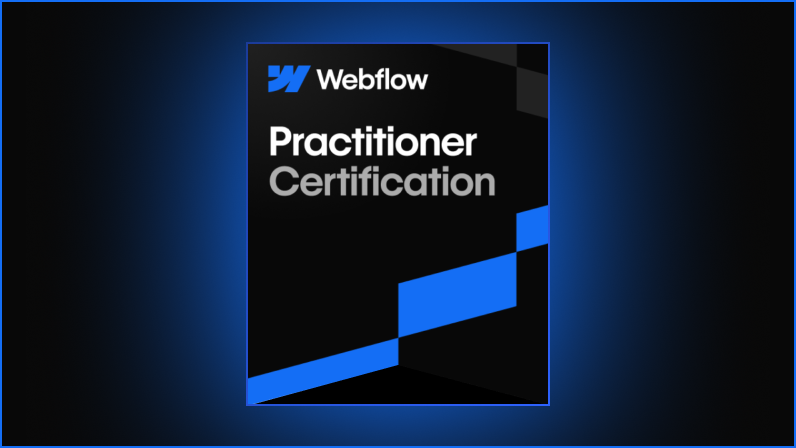 Webflow Practioner Certification badge.