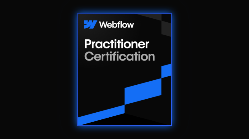 Webflow Practioner Certification badge.