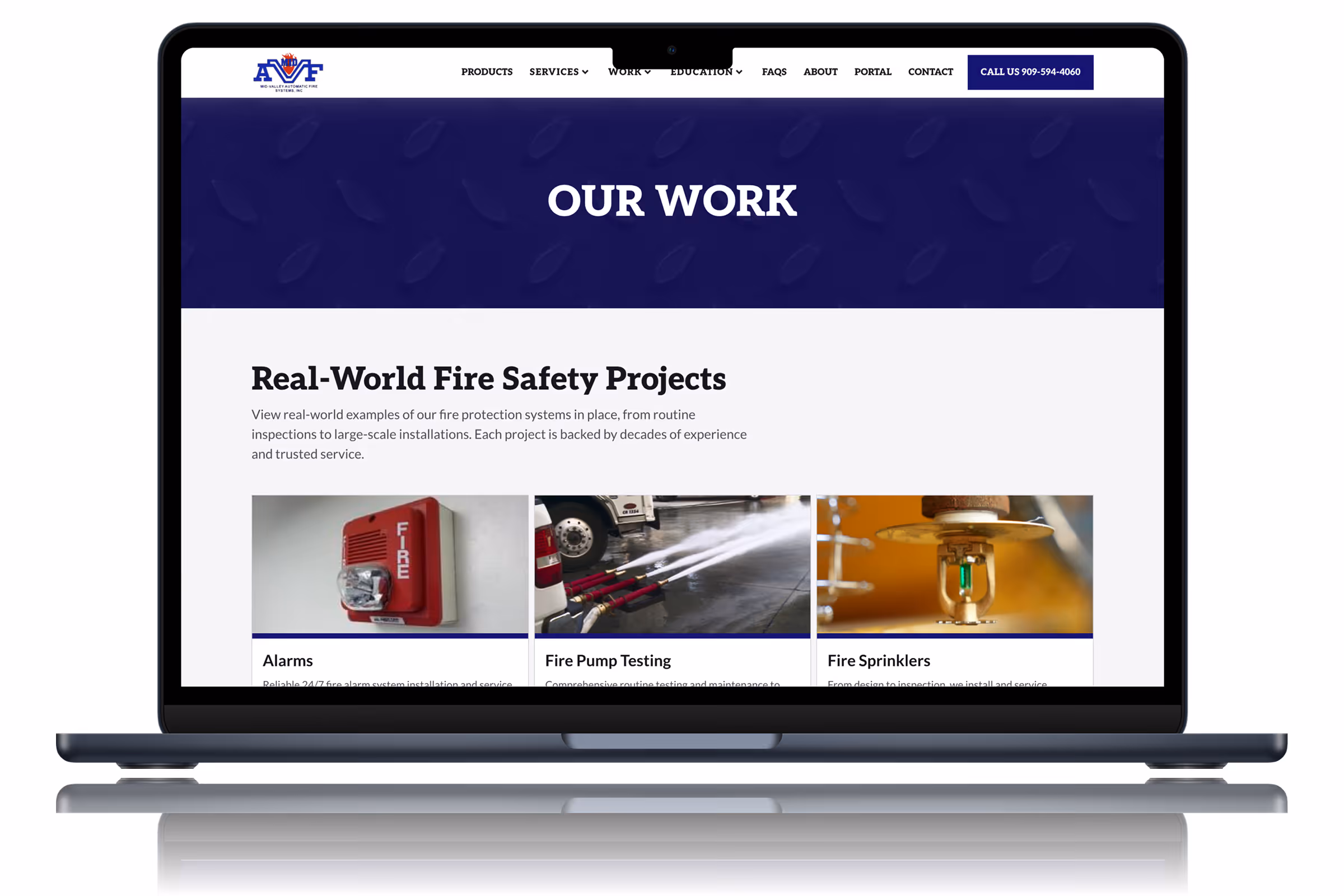 Work page showing different categories of projects.