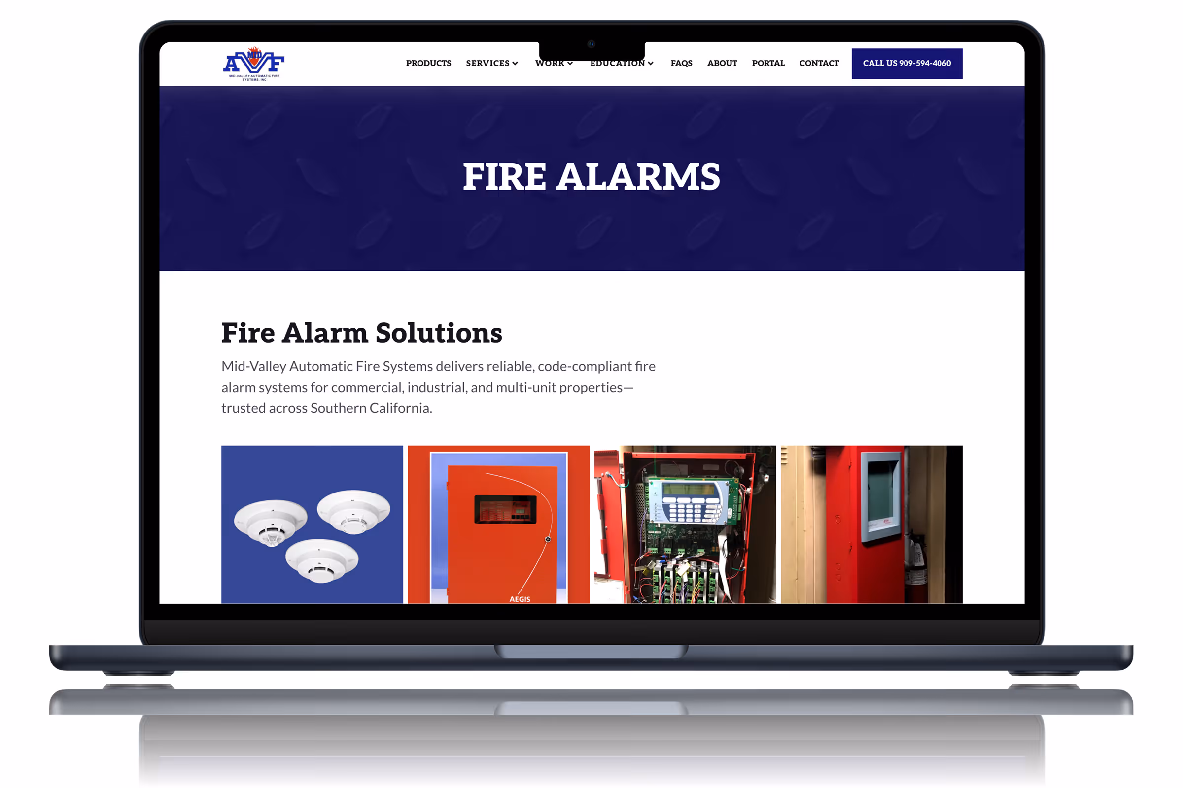 Fire alarms service page with different types of alarms.